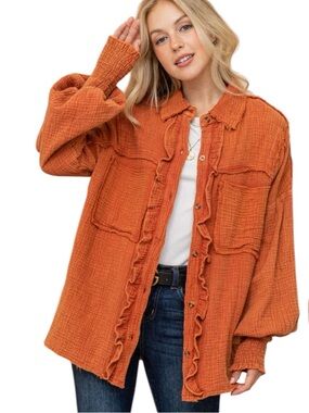 896:  AND THE WHY NWT TOP LIGHTWEIGHT SHACKET RUST (H16)